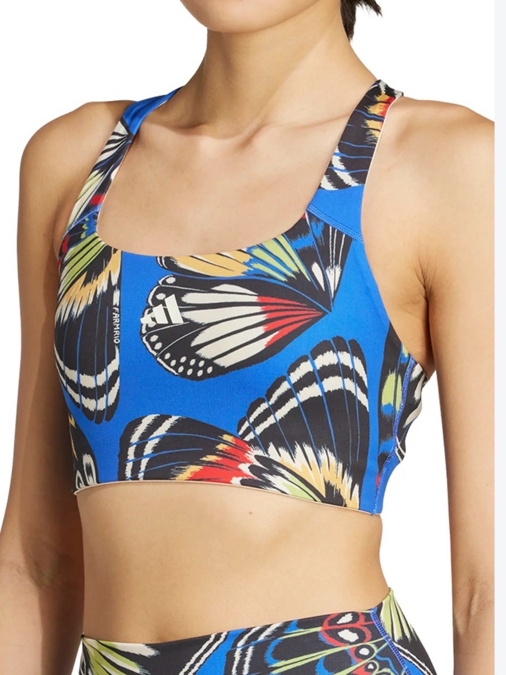 Adidas x Farm Rio Blue Butterfly-Print Racerback Sport Bra Medium